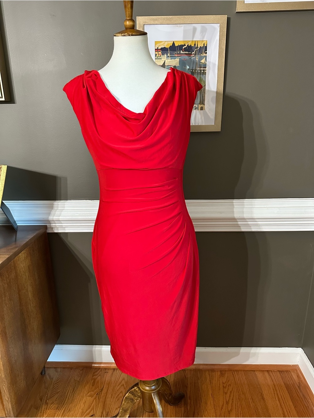 Ralph Lauren Red Draped cowl neck Midi Dress